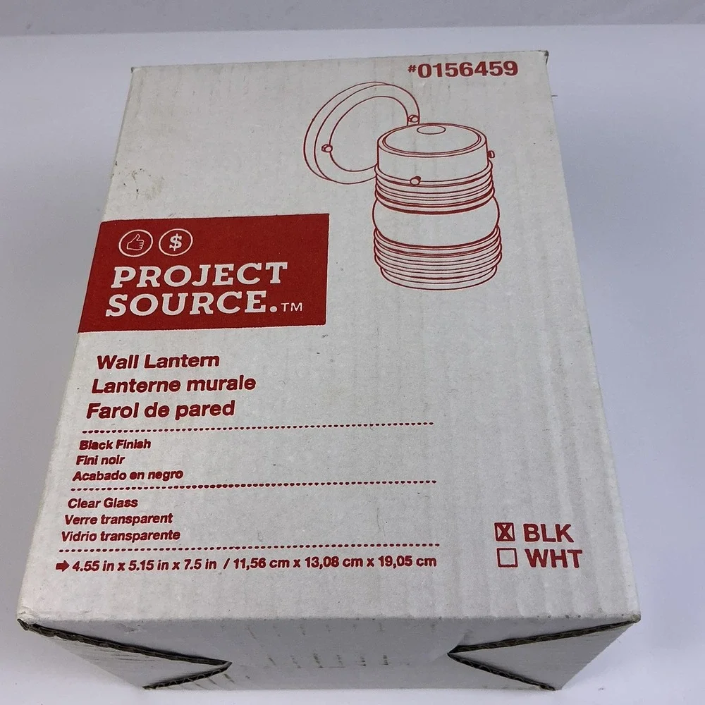 Project Source Black Wall Lantern Outdoor Light Fixture Clear Glass New Open Box